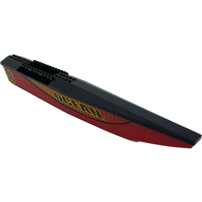 LEGO Red Catamaran Hull Assembly with Black Top with 'OCEAN' and '96 ...