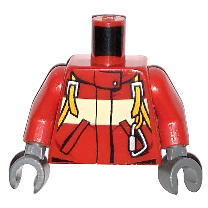 LEGO Red Minifigure Torso | Straps, Jacket LEGO Safety - Marketplace Owl Stripe, with Yellow and (76382) Carabiner Brick
