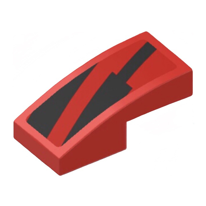 LEGO Red Slope 1 X 2 Curved With Black Arrow Shape And Triangle Right