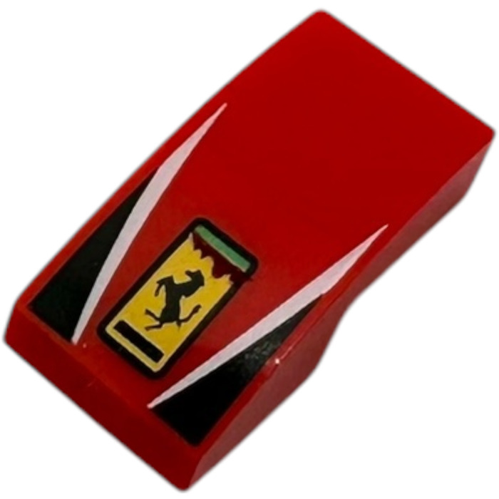 LEGO Schrägstein 1 x 2 Gebogen mit &amp;#39;FERRARI&amp;#39; Logo, Schwarz Dreiecke und ...