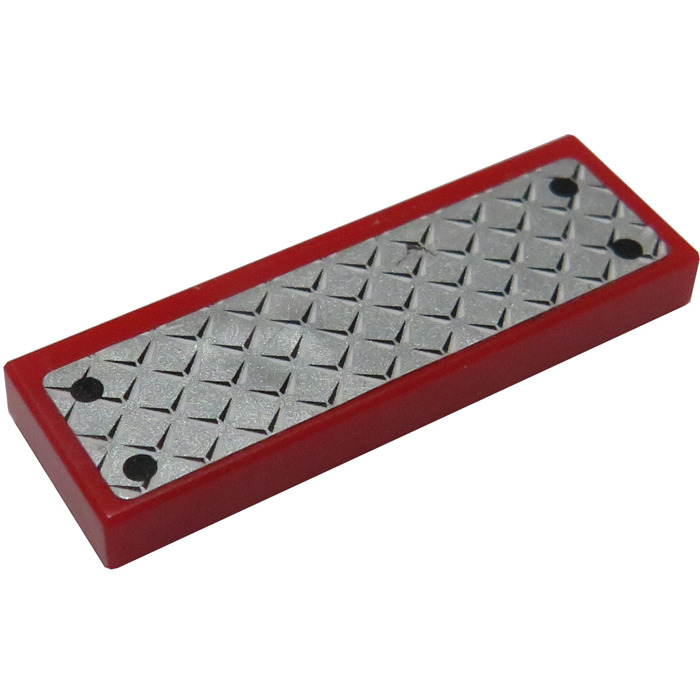 LEGO Red Tile 1 x 3 with Black Rivets on Silver Tread Plate Sticker ...