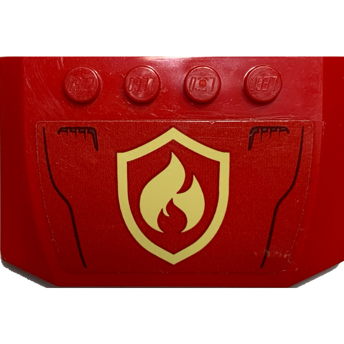 LEGO Red Wedge 4 x 6 Curved with Bright Light Yellow and Red Fire Logo ...