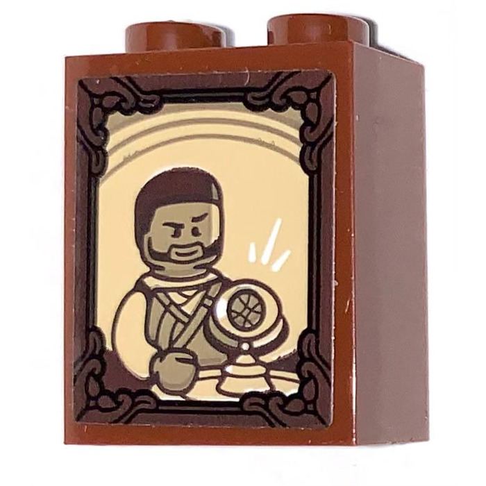 LEGO Reddish Brown Brick 1 x 2 x 2 with Picture of Mordo Sticker with ...