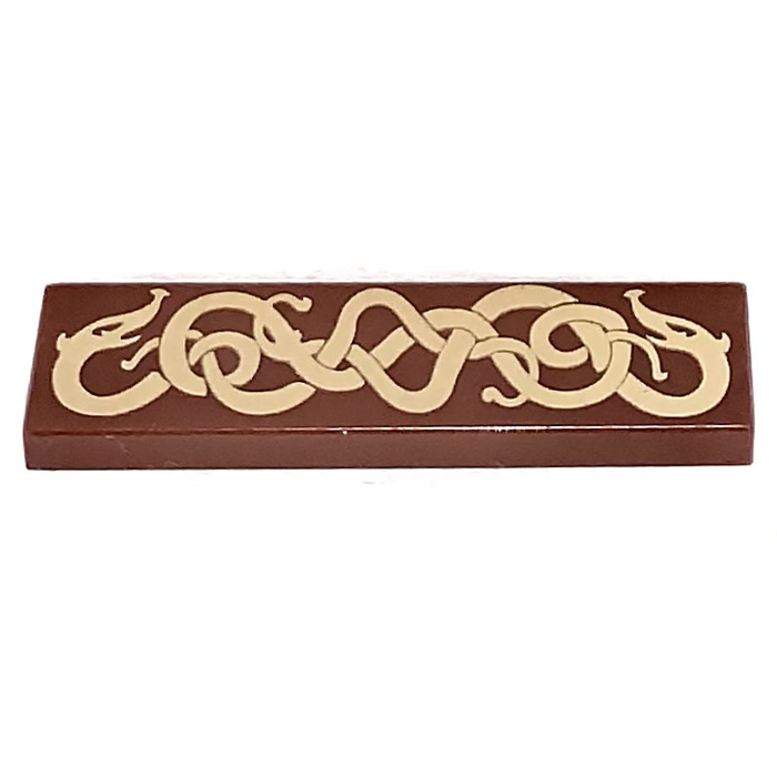 Brown Tile 1 x 4 with Viking Snakes Pattern LEGO 