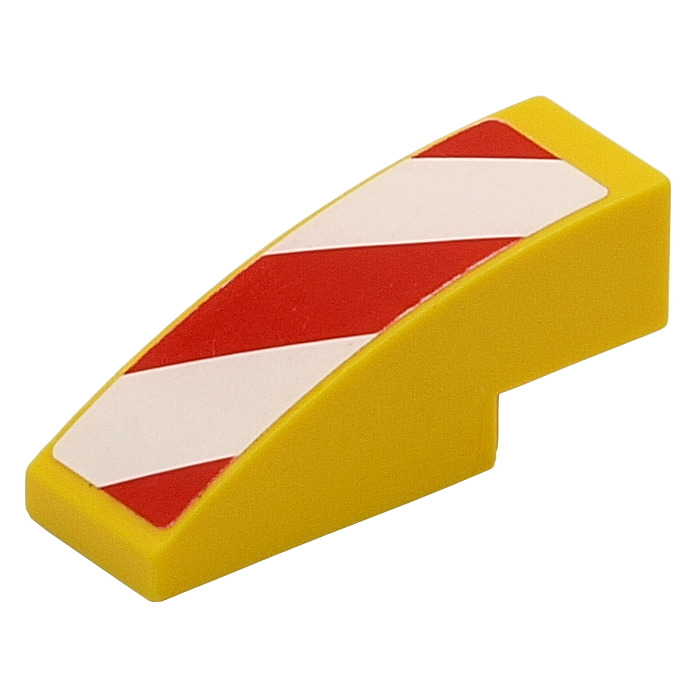 LEGO Slope 1 x 3 Curved with Red and White Diagonal Stripes Sticker ...