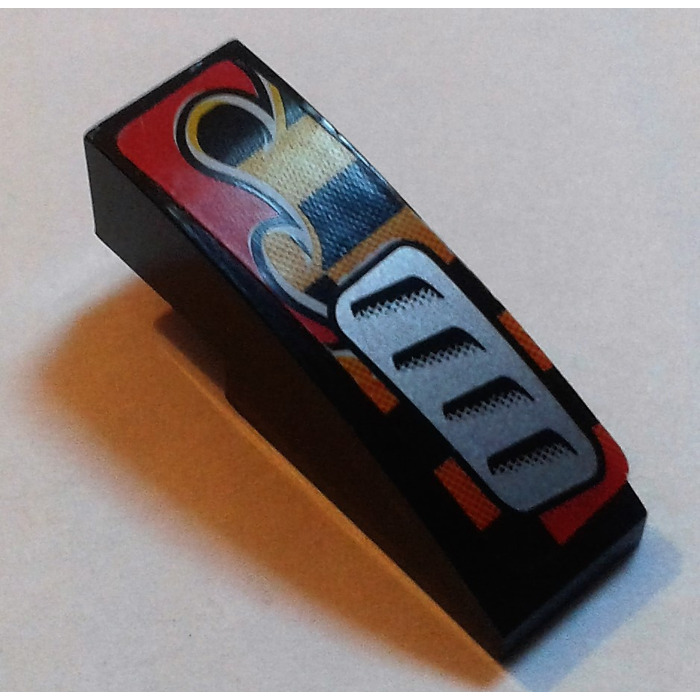 Lego Slope X Curved With Silver Vent And Red Flame Sticker