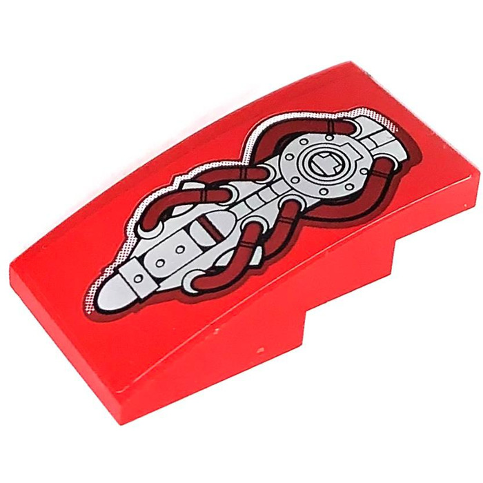 LEGO Slope 2 x 4 Curved with Silver Engine, Dark Red Pipes Sticker ...