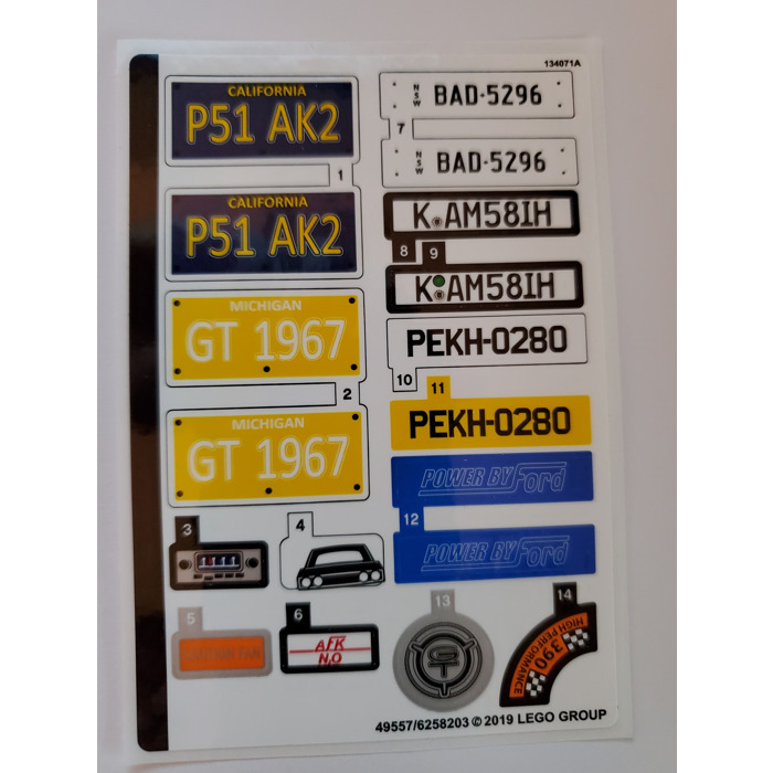 Lego Creator Expert Traffic STICKER SHEET ONLY for set 10265 Ford Mustang New 