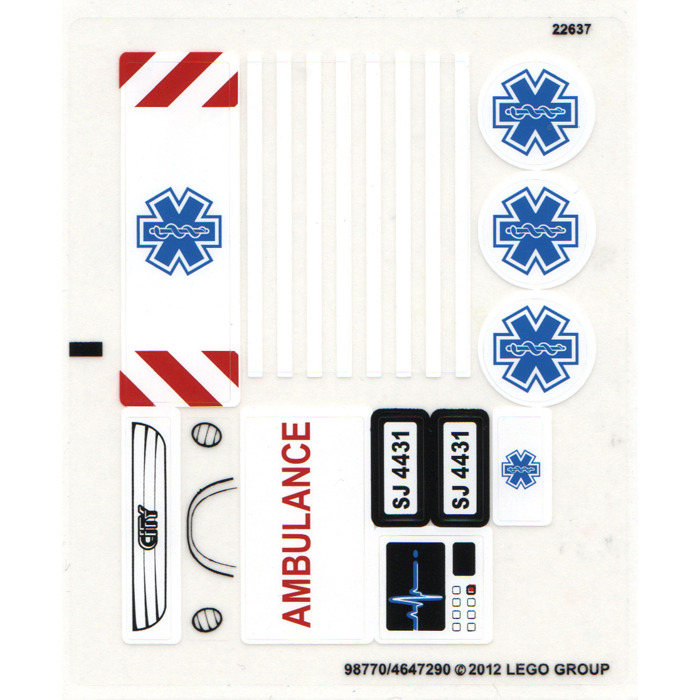 Aufkleber passend für LEGO 4431 Sticker Sheet for Ambulance Custom Precut 
