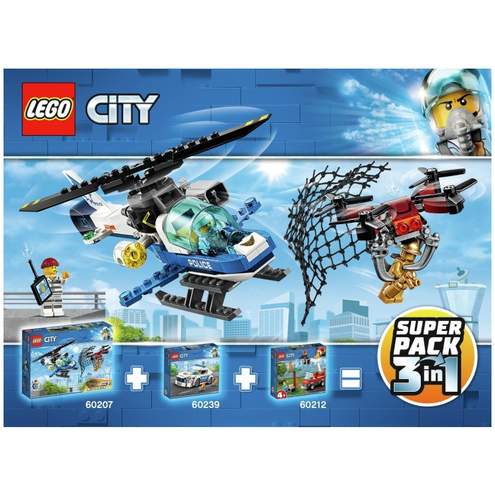 LEGO City 3 in 1 Super Pack 66619 includes 60207 Police Drone Chase 60239 60212