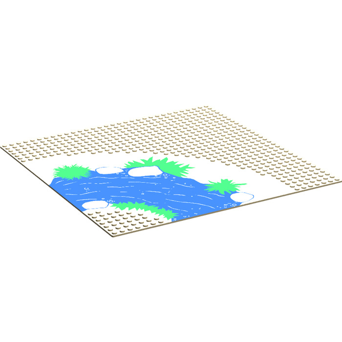 LEGO Tan Baseplate 32 x 32 Road with Curve and Blue and Green River ...