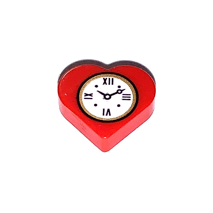 Lego 2 Piece Heart in Red with Clock aufduck Clock 39739pb01 Tile 1x1 City NEW 