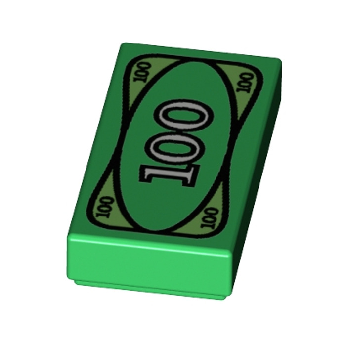 LEGO - 1x2 Tiles w/ 100 Dollar Bill Print Money Bank Green Back