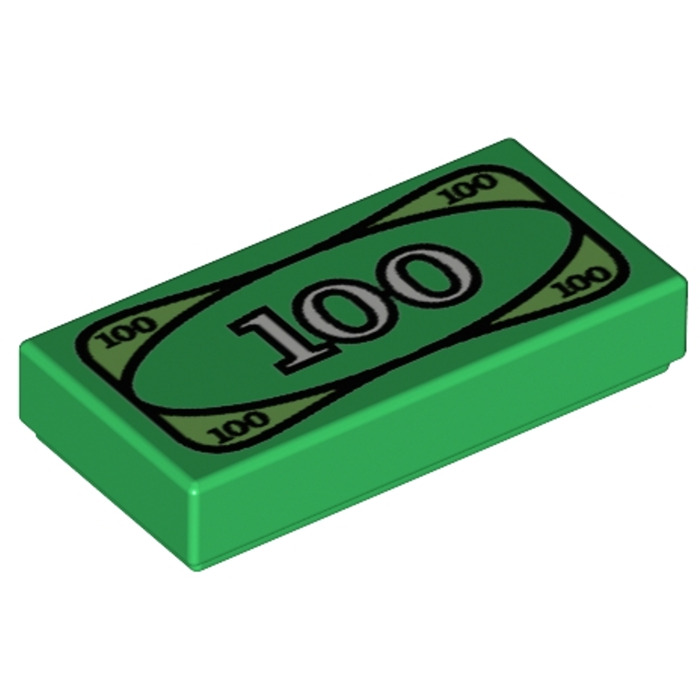 LEGO - 1x2 Tiles w/ 100 Dollar Bill Print Money Bank Green Back