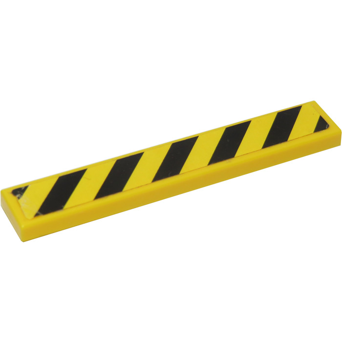 LEGO Tile 1 x 6 with Yellow and Black Danger Stripes, small black ...