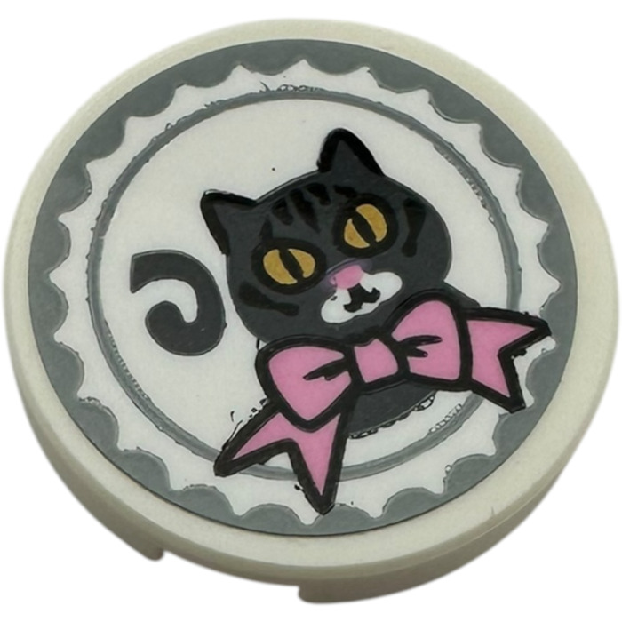 LEGO Tile 2 x 2 Round with Dark Stone Gray Cat and Circle