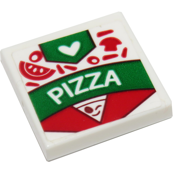 LEGO Tile 2 x 2 with Pizza Box Sticker with Groove 3068