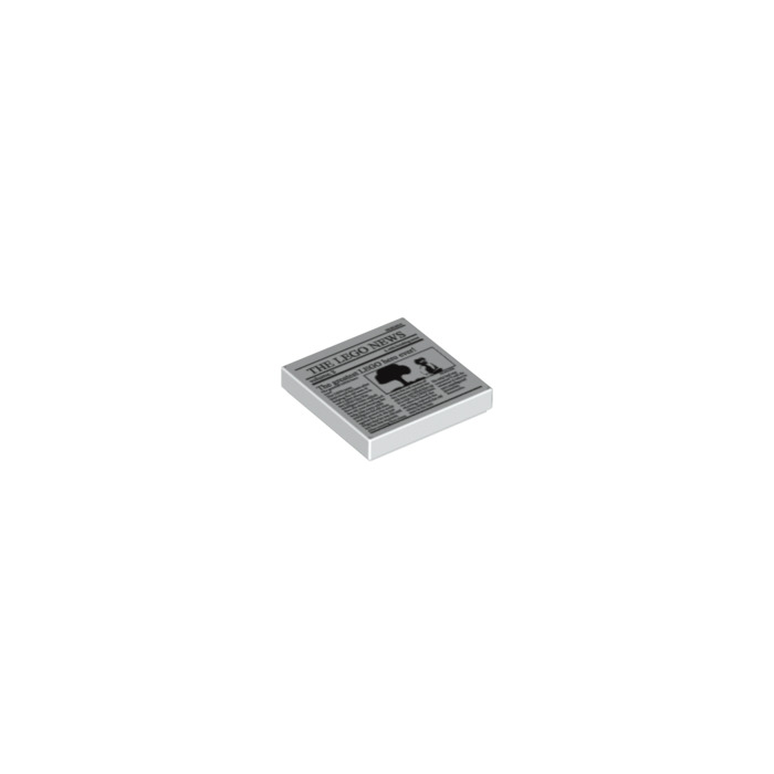 LEGO Tile 2 x 2 with 'THE LEGO NEWS' and ‘The greatest LEGO hero ever ...