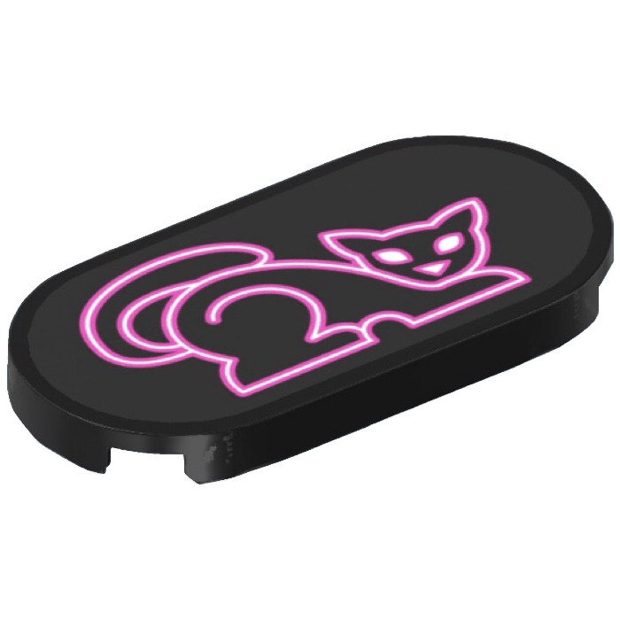 LEGO Tile 2 x 4 with Rounded Ends with Neon Pink Cat Sign Sticker