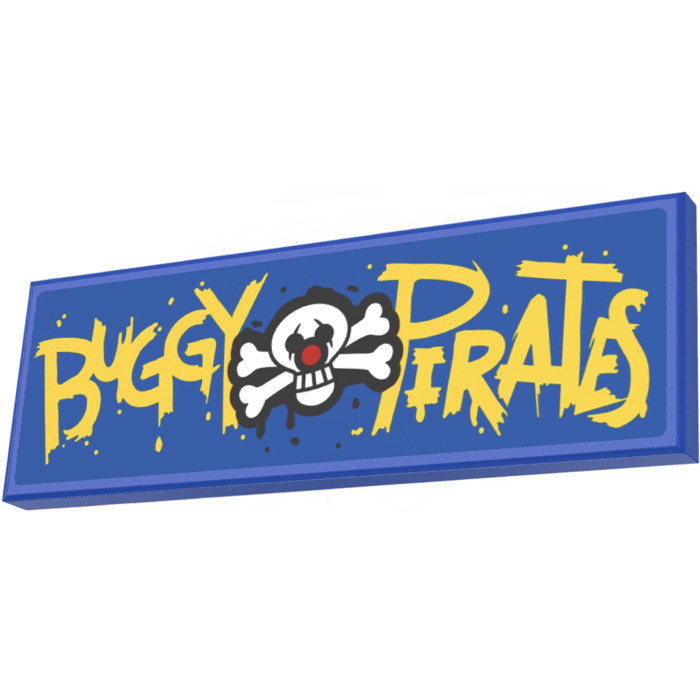 LEGO Tile 2 x 6 with 'BUGGY PIRATES' and Red-nosed Skull and