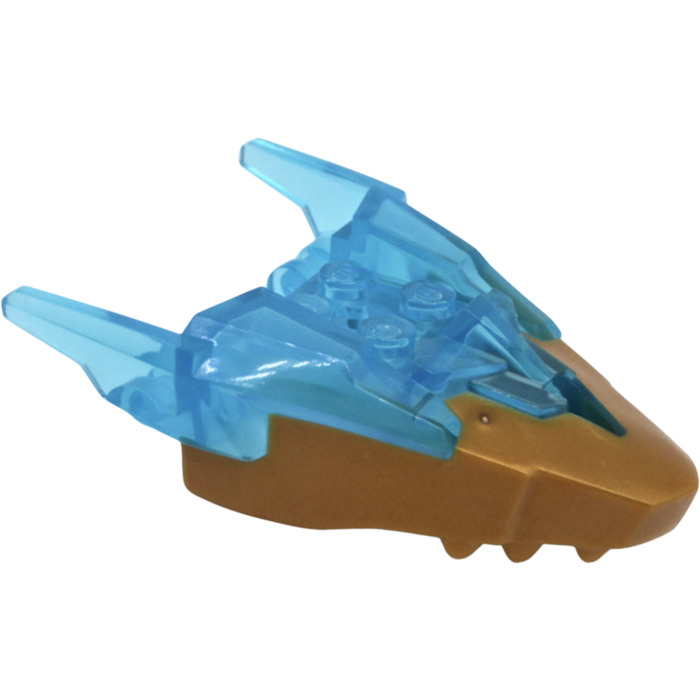 LEGO Transparent Light Blue Dragon Head with Horns with Pearl Gold