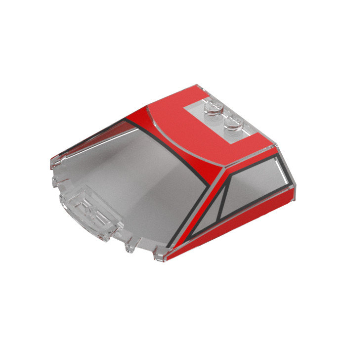 LEGO Windscreen 6 x 6 x 1.3 Curved with Red with White Lines