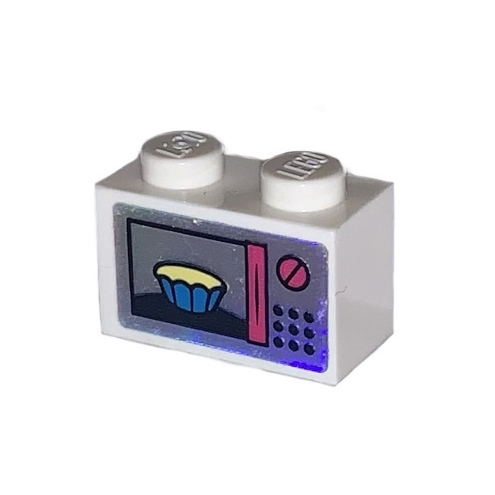 LEGO White Brick 1 x 2 with Cupcake in microwave Sticker with Bottom Tube 3004 Brick Owl LEGO Marketplace