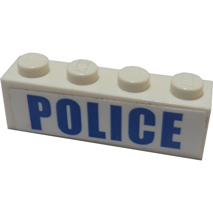 LEGO White Brick 1 x 4 with Blue 'POLICE' Sticker (3010) | Brick Owl ...