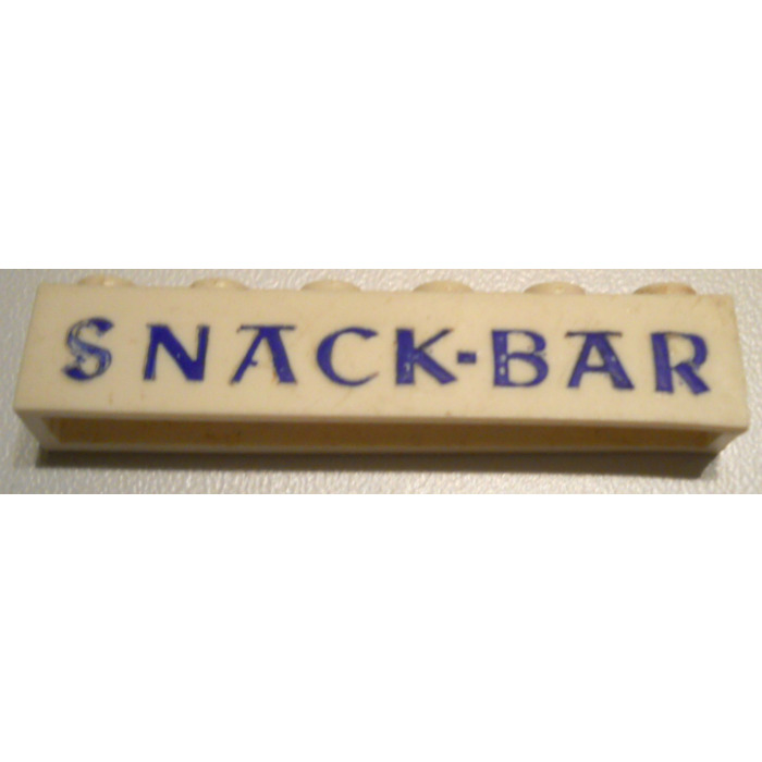 LEGO Brick 1 x 6 with 'SNACK-BAR' without Bottom Tubes, with Cross ...