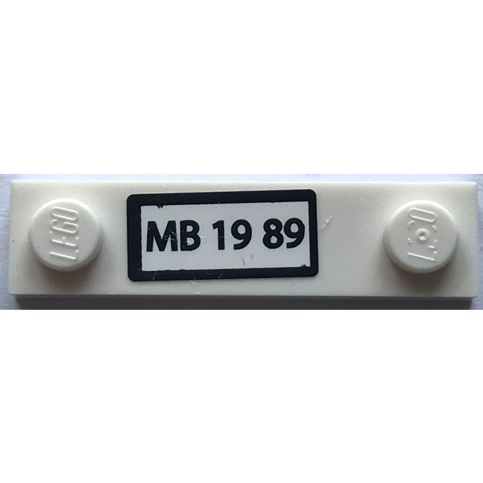 LEGO White Plate 1 x 4 with Two Studs with MB 19 89 License Plate ...