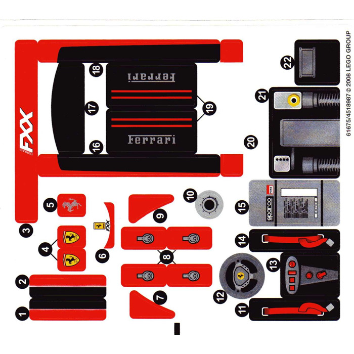 Ersatz Aufkleber/Sticker Set für LEGO Set 8156 Ferrari FXX 1:17 2008 