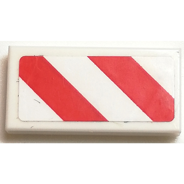 LEGO White Tile 1 x 2 with Red and white Danger Stripes Sticker with ...