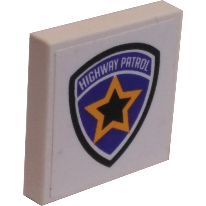 LEGO White Tile 2 x 2 with Highway Patrol Logo Sticker with Groove ...