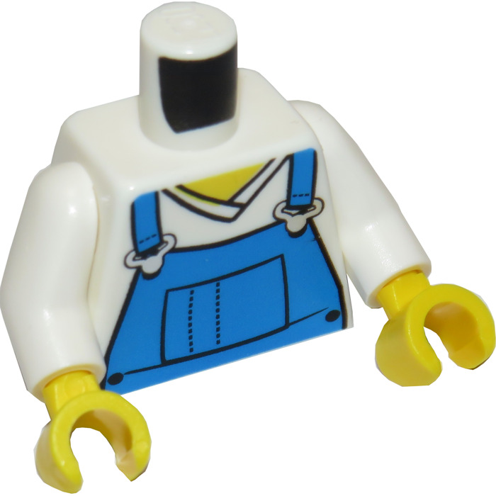 LEGO White Torso with Blue Bib Overalls over V-neck Shirt (76382 / 88585) |  Brick Owl - LEGO Marketplace