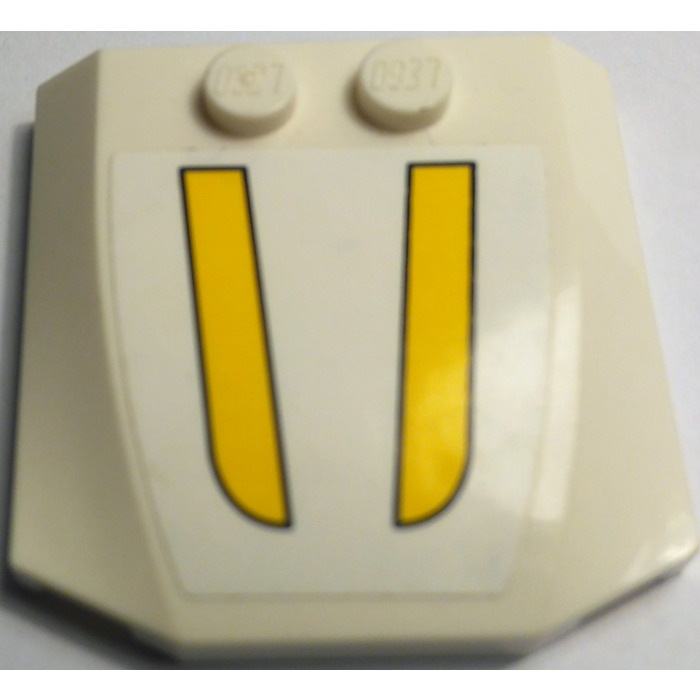 LEGO White Wedge 4 x 4 Curved with 2 yellow bars Sticker (45677