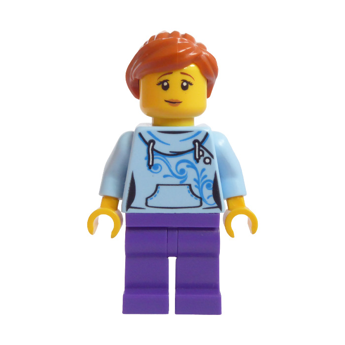Blue In Hoodie (76382) Owl LEGO Blue Torso with LEGO Pocket Swirls Brick Bright - Front Female Comes Light | Marketplace and