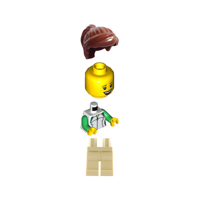 LEGO personaggio Town Donna Bianco Giacca Lampo Pantaloni Verdi zip036 9364 