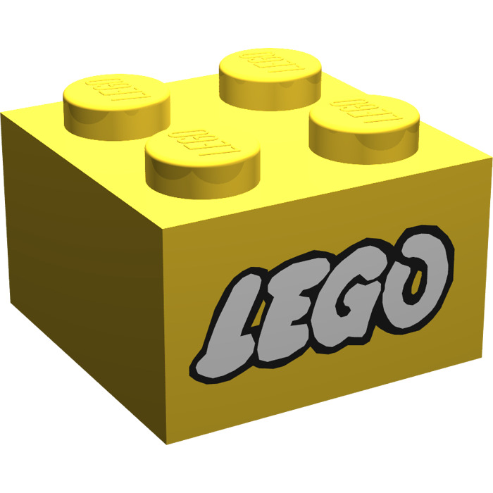 LEGO Yellow Brick 2 x 2 with Lego Logo Old Style White with Black Outline Brick - LEGO Marketplace