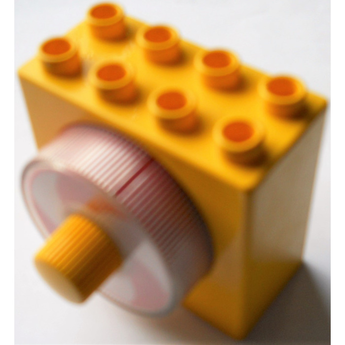 LEGO Yellow Duplo Brick 2 x 4 x 3 with rotating white and red spiral ...