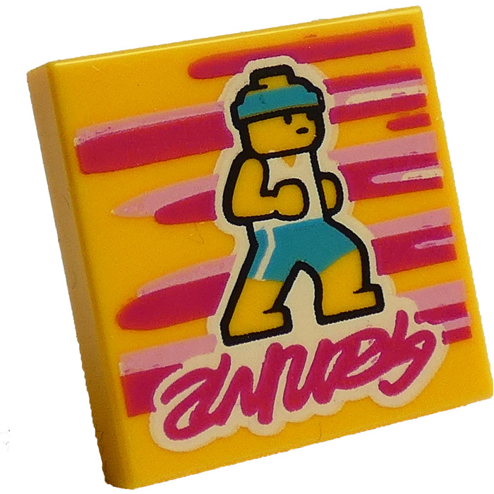 LEGO Yellow Tile 2 x 2 with Rhythm Dance print with Groove (3068 ...