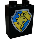 Duplo Black Brick 1 x 2 x 2 with Lion Shield without Bottom Tube (52010)