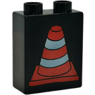 Duplo Sort Klods 1 x 2 x 2 med Traffic Cone uden bundrør (43202 / 43203)