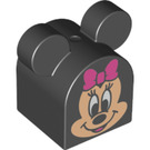 Duplo Black Brick 2 x 2 Curved with Ears and Minnie Mouse (16135)