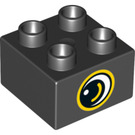 Duplo Black Brick 2 x 2 with Eye Facing Left, White Pupil and Gold Outline Pattern (3437 / 29753)