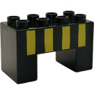 Duplo Black Brick 2 x 4 x 2 with 2 x 2 Cutout on Bottom with Yellow Stripes (6394 / 42630)