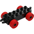 Duplo Schwarz Auto Fahrwerk 2 x 6 mit Rot Räder (Offene Anhängerkupplung) (14639 / 74656)