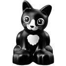 Duplo Black Cat (Sitting) with Whiskers and White Chest (29122)