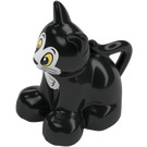 Duplo Black Cat (Sitting) with White Face and White Tummy (101557)