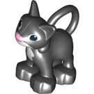 Duplo Black Cat (Standing) with Pink Nose and White Chest (87313)