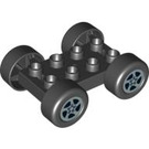 Duplo Black Plate 2 x 4 with Axle Holders Assembly and Silver Spinner Wheel Hub Decoration (88760 / 88784)